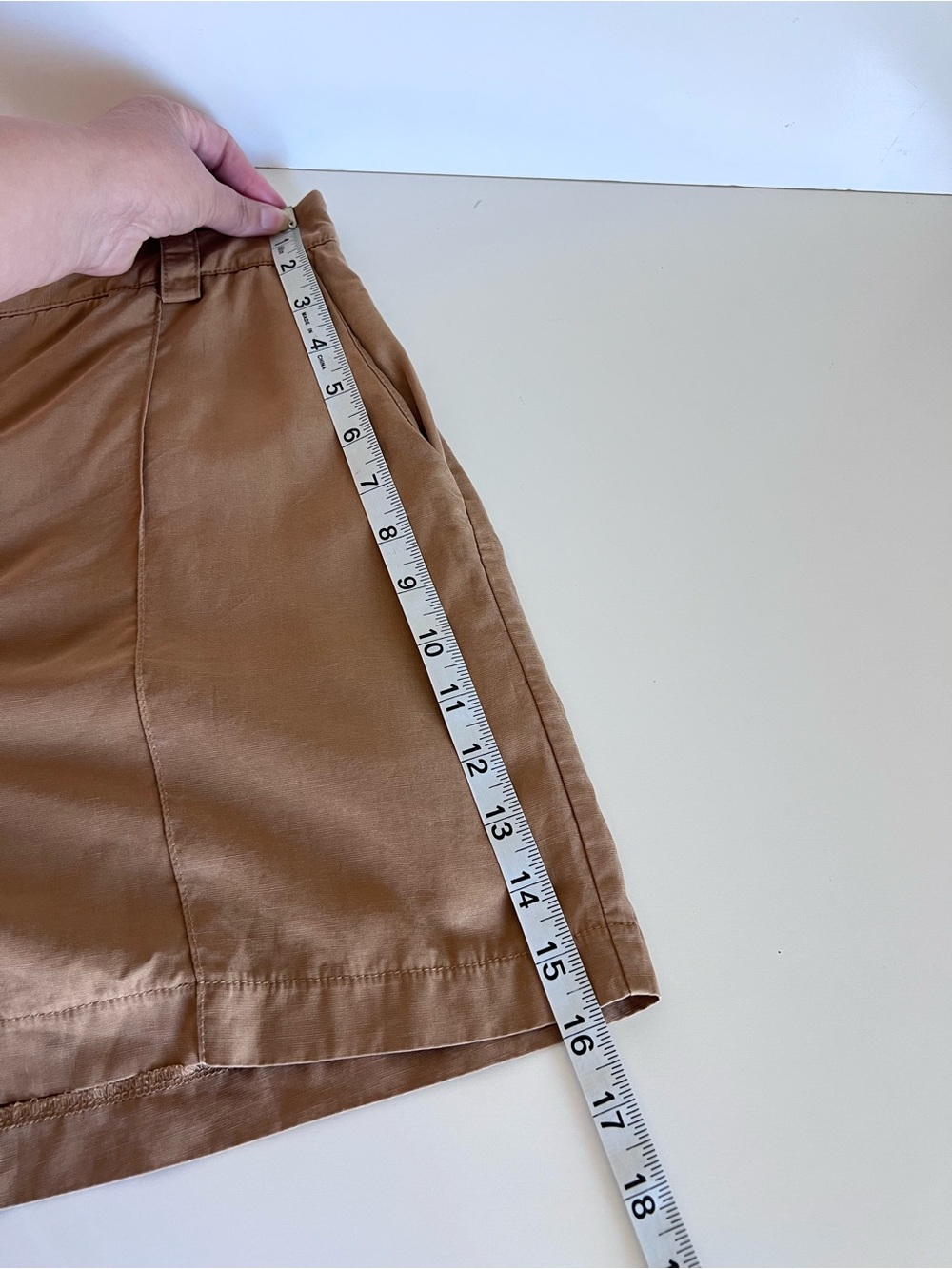 Dissh Women's Tencel Linen Blend Tailored High Waisted Tan Shorts Coastal Chic - Picture 7 of 11